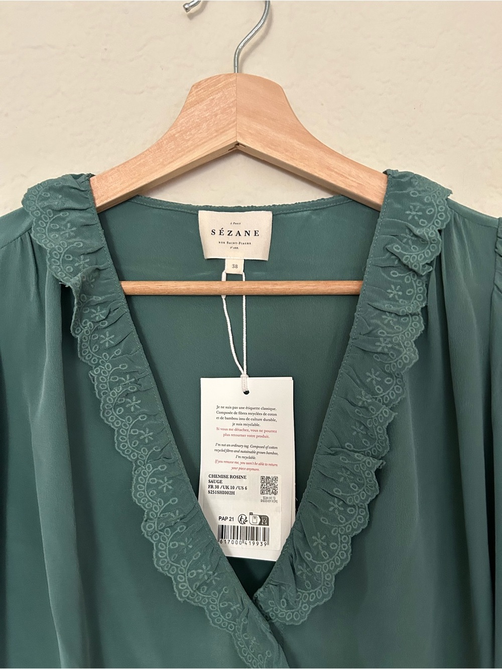 Sezane silk blouse in sage